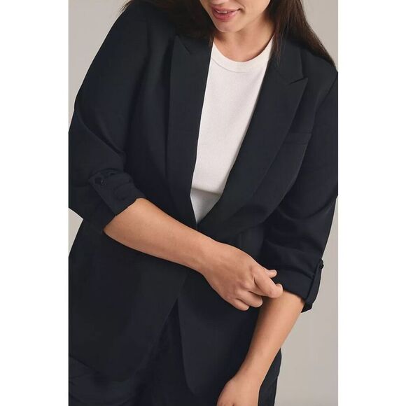 Anthropologie Maeve Roll-Sleeve Blazer Notched Collar Black‎ 24W NWOT - Picture 4 of 16
